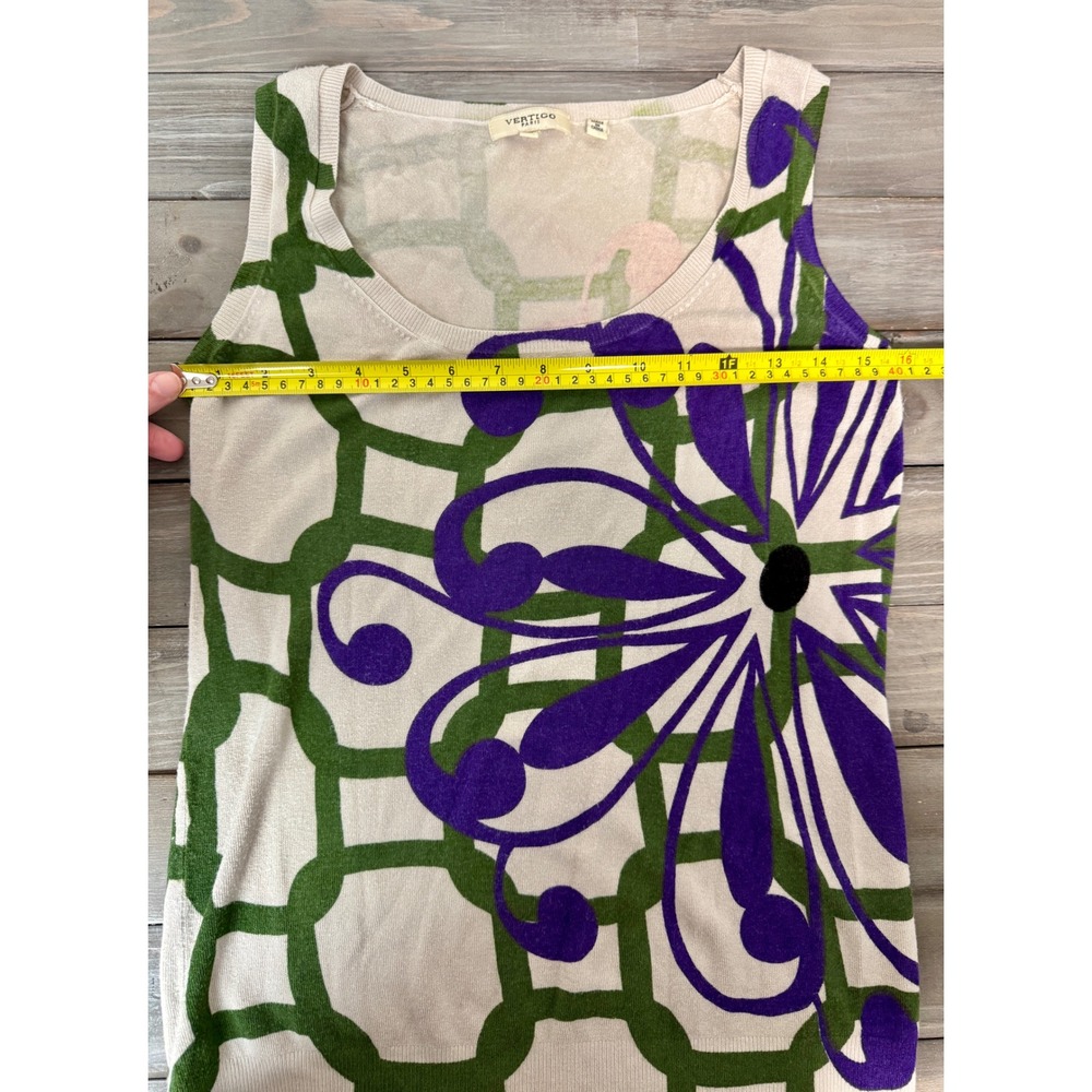 Vertigo Paris Knit Tank Top Purple Green Floral Artsy Scoop Neck Fairy‎ Size Med - Picture 8 of 9